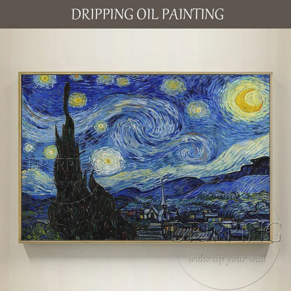 China Top Artist Hand-painted High Quality Impressionist Starry Night Oil Painting Van Gogh Oil Painting Starry Night Painting