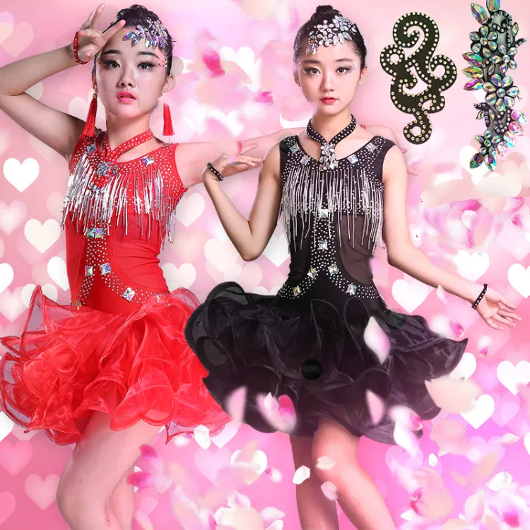 

New children's Latin dance skirt girl children's costumes children's summer show practice clothes Latin dance clothing