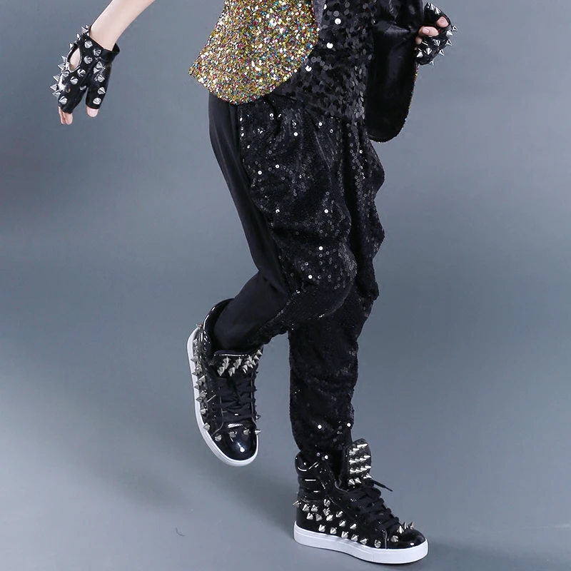 Hip Hop Costume Kids Sequined Harem Pants Boys Street Dancing Clothes Child Dance Jazz Outfits Stage Performance Wear DNV11054