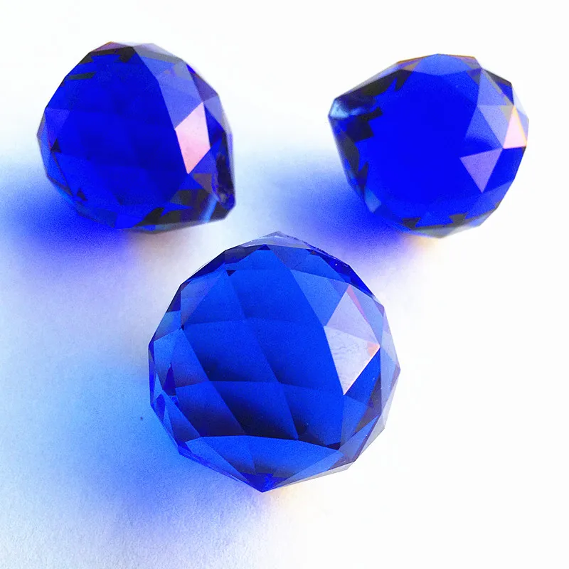 Hot Selling 30pcs/lot Blue 30mm Crystal Faceted Chandelier Ball Glass Spheres For Christmas Tree Decoration, Window Suncatchers