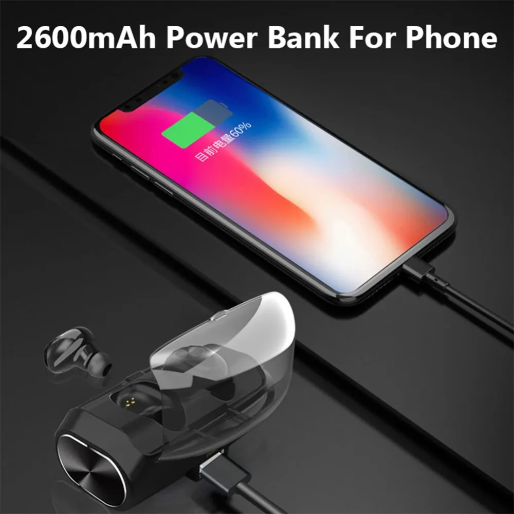 Headset Mini Nirkabel Earbud Olahraga Ganda Tahan Air dengan Power Bank untuk Ponsel iPhone Samsung S10 S10e