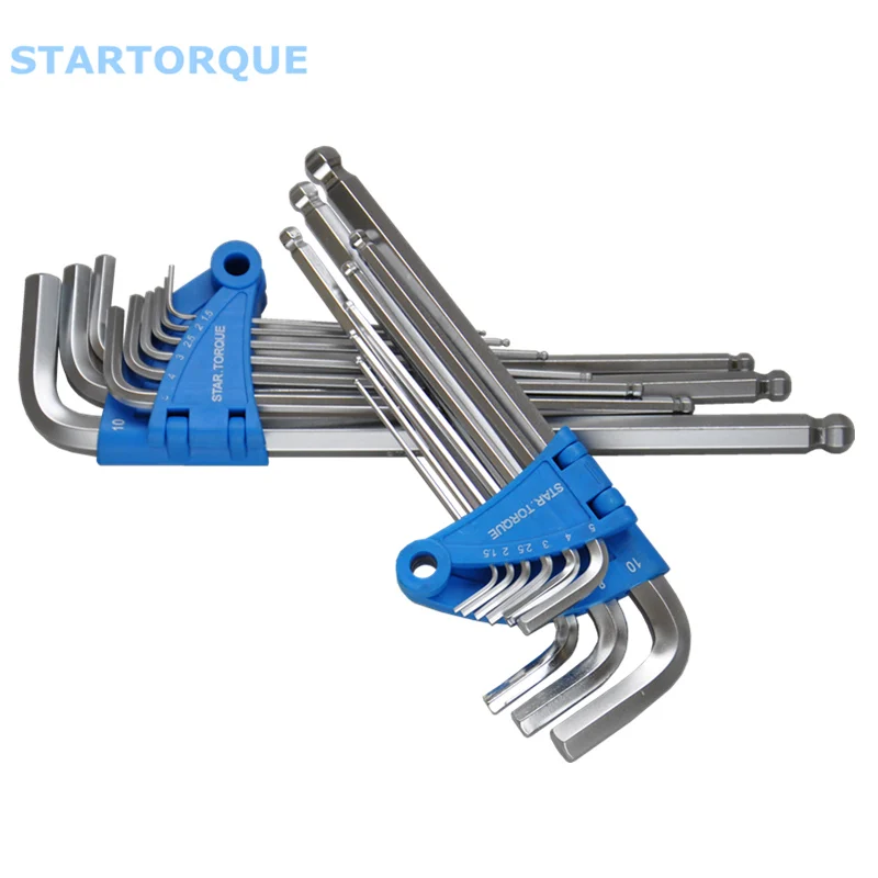 STARTORQUE 9Pcs High Chrome Vanadium Steel L-Shape Hex Key Repair Tools Powerful Type Long