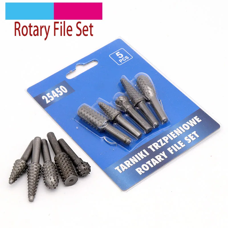 5pcs 6mm Shank Rotary Burr Wood Rasp File Drill Bits Set For Woodworking Profiled Wood Carving Tools Embossing Rotating Knives