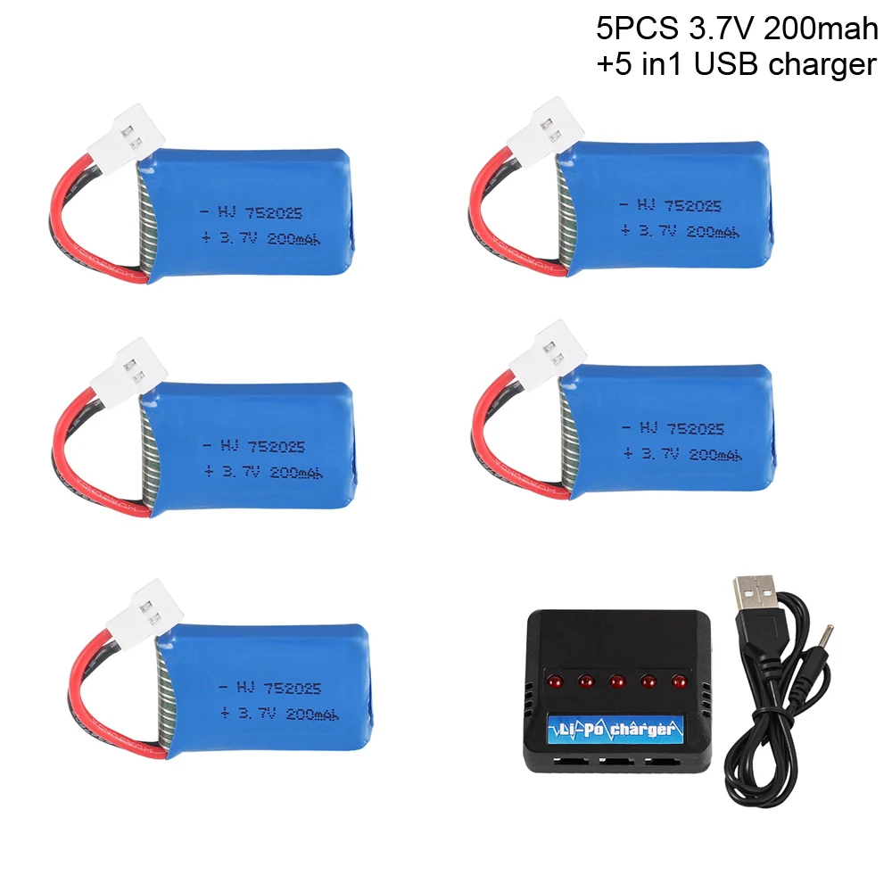 

5PCS battery for Syma X11 X11C 3.7V 200mAh With 5 in 1 USB Fast Charger Set Quadcopter RC Drone Airplane Part 3.7V lipo battery