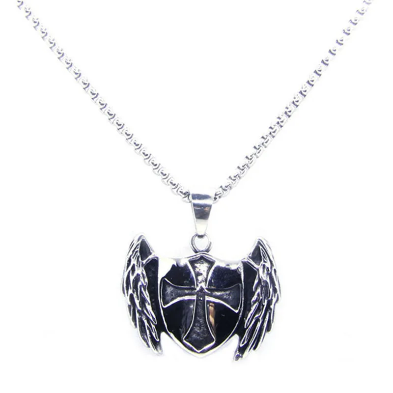 1pc Support Dropship Eagle Wings Hero Pendant 316L Stainless Steel Jewelry Fashion Shiled Cross Pendant