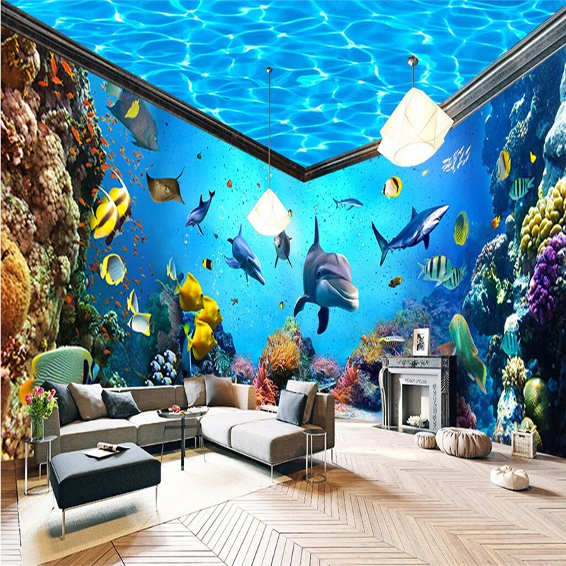 

beibehang Underwater World Aquarium Whole House Backdrop 3D mural wallpaper home decor Photo background wall paper living room