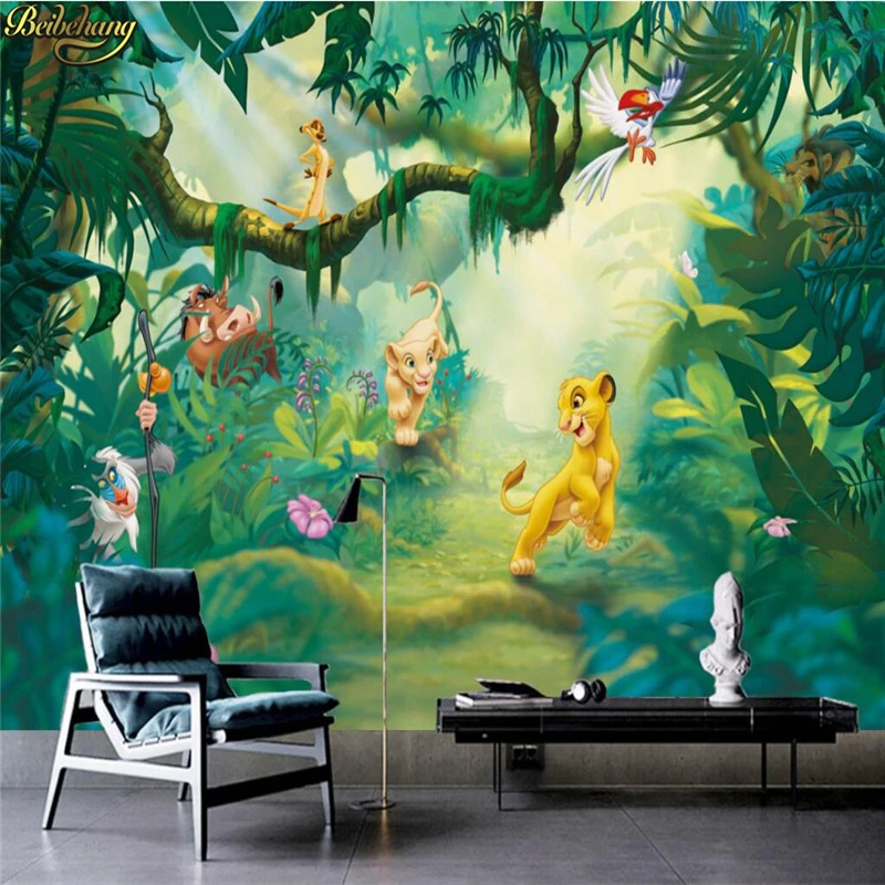 Custom Photo 3D Cartoon Animal Wallpaper Wood Background Wall Decorative wall paper for Children's Room Wall Painting Background