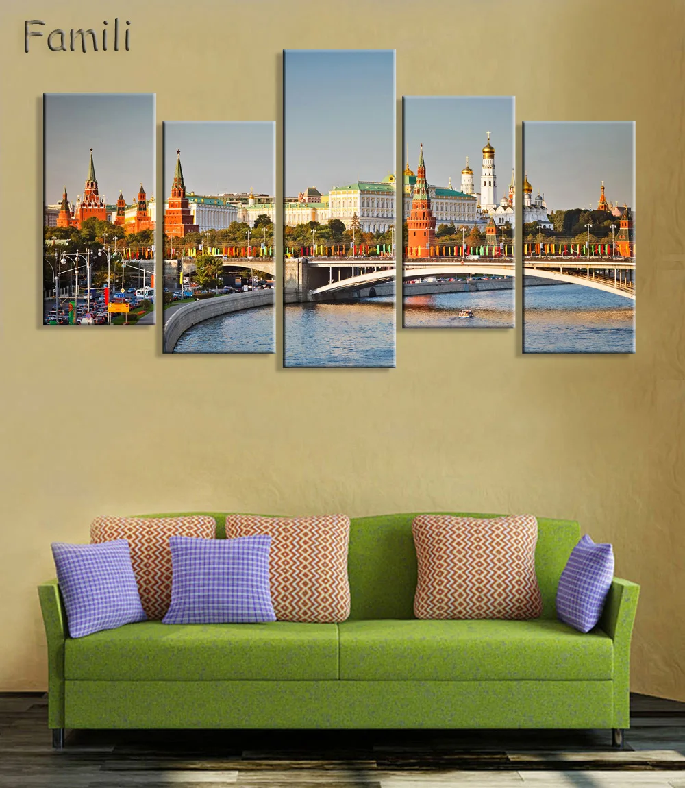 5pcs Wall Art Modular Pictures Moscow Russia Kremlin City Modern Oil Painting On The Wall Pictures For Living Room Hot Cuadros