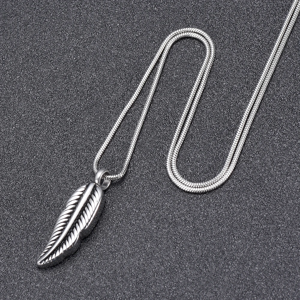 

IJD10023 Wholesale Stainless Steel Feather Urn Necklace Hold Cremation Ashes Keepsake Memorial Jewelry,Filling Kits Available