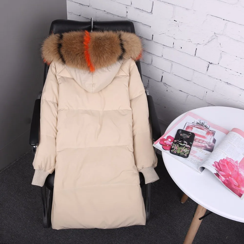 90% duck down coat fashion brand zipper down jacket female big real raccoon fur collar hooded thicker warm down coat wq45