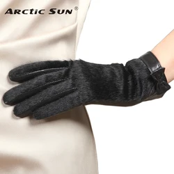 Fashion Top Wrist Fur Bowknots Goatskin Genuine Leather Gloves Women Thicken Winter Solid Sheepskin Glove Velvet Lining L152NC