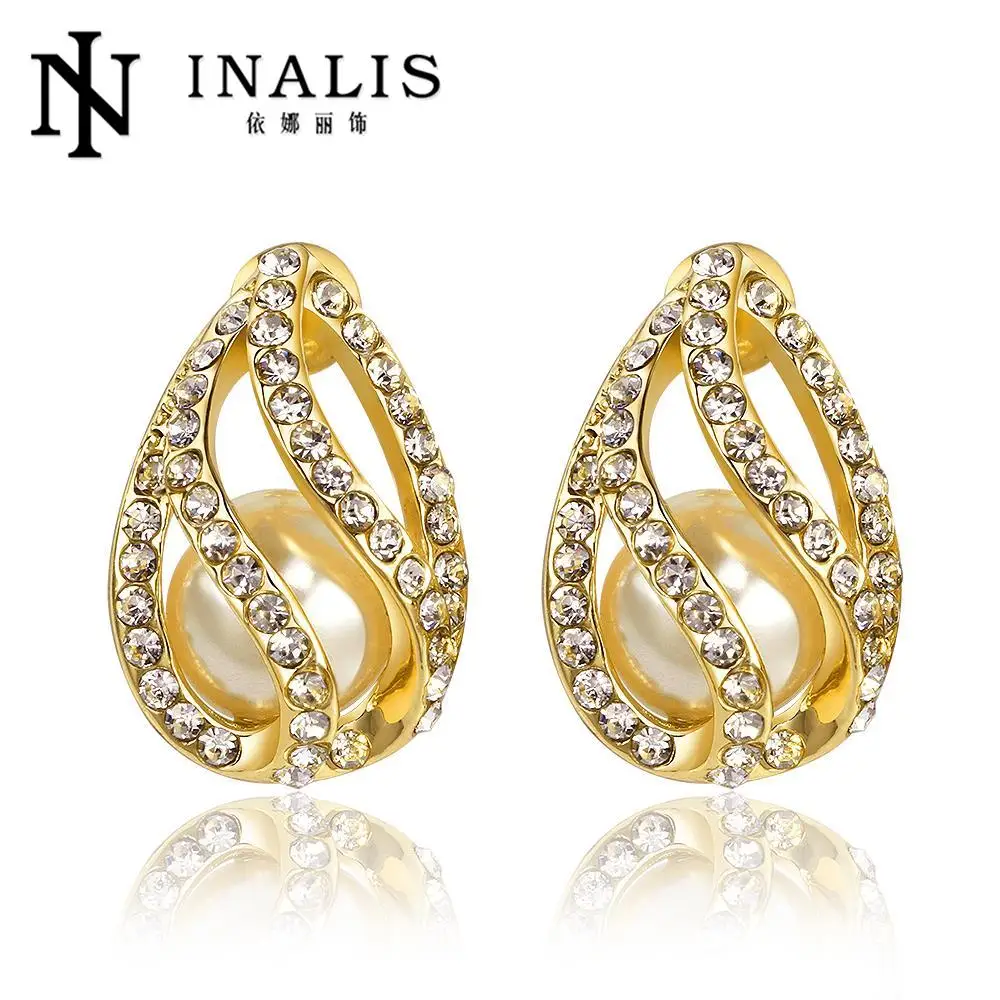 INALIS Fashion Teardrop Earrings Simulated Pearl Ear Stud Jewelry High Quality Leaf Ear Stud Earrings For Women  E956-B