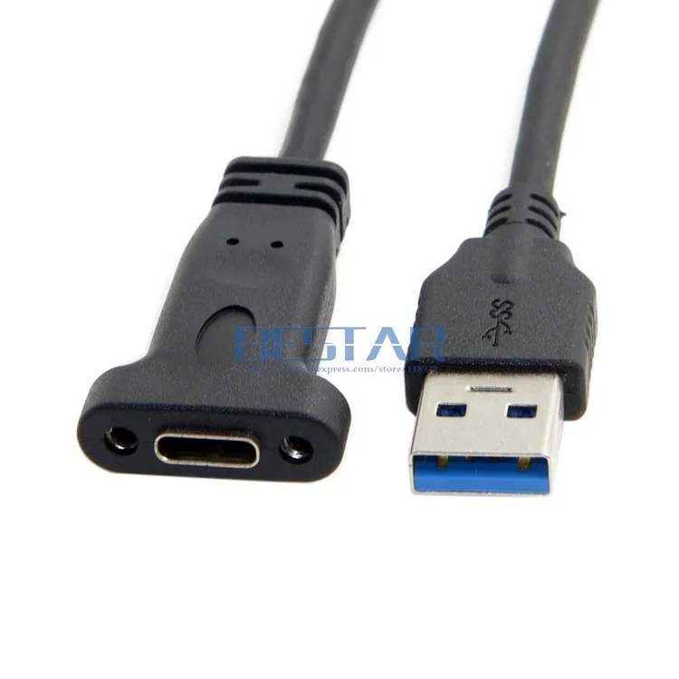 0.2M USB 3.0 A Male to USB 3.1 Type-C type c USB-C Female HDD charging data connection Cable 20cm with Panel Mount Screw Hole