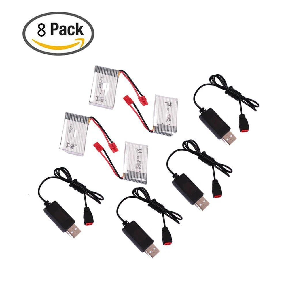 EBOYU 3.7V 500mAh 20C Lipo Battery(4PCS) with 4x USB Charging Cable for Syma X5HW X5HC FPV Wifi RC Quadcopter Drone