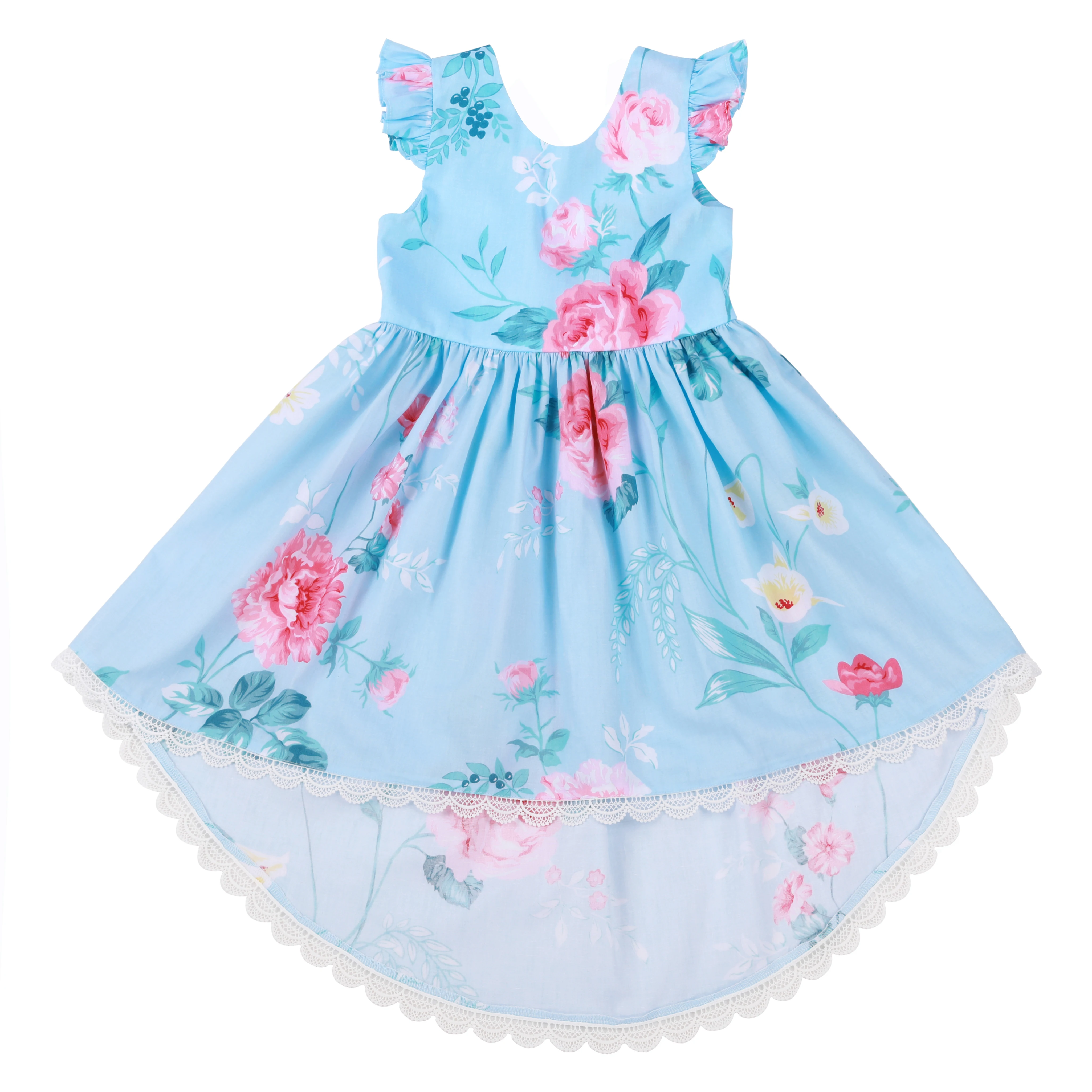 Flofallzique Toddler Girl Dresses 2019 Round Neck U Back Petal Sleeves Beautiful Floral Kids Princess Sweet Casual Clothes 1-10Y