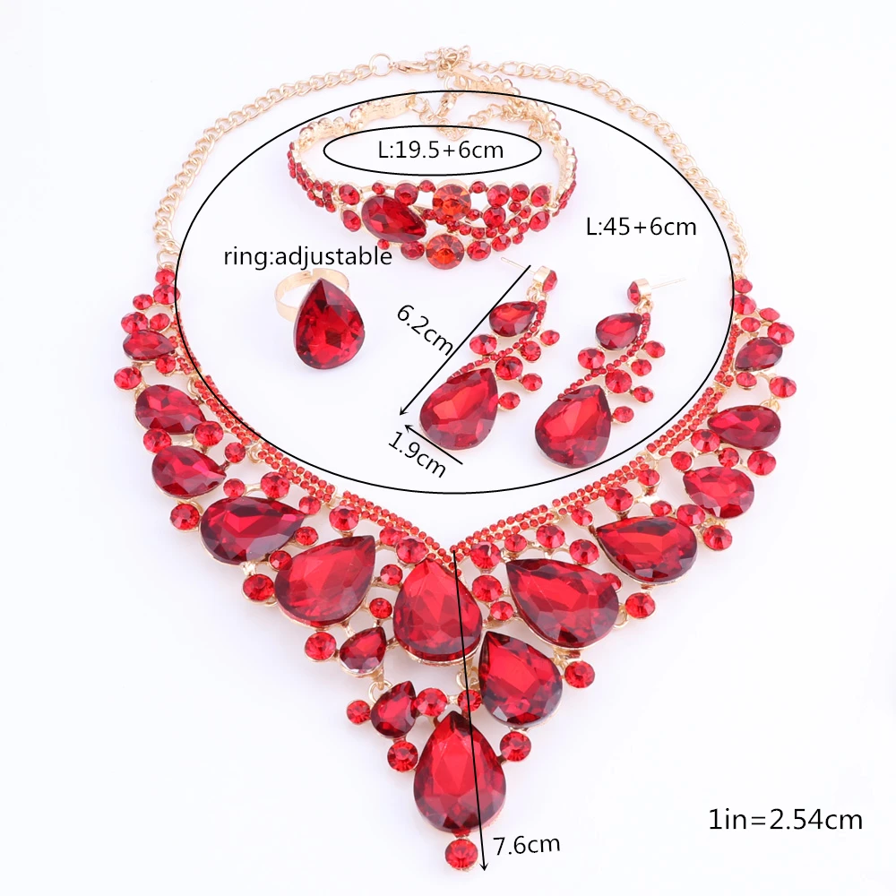 Women Bridal Jewelry Sets Wedding Necklace Earring Bracelet Ring For Brides Bridesmaid Party Accessories Crystal Decoration