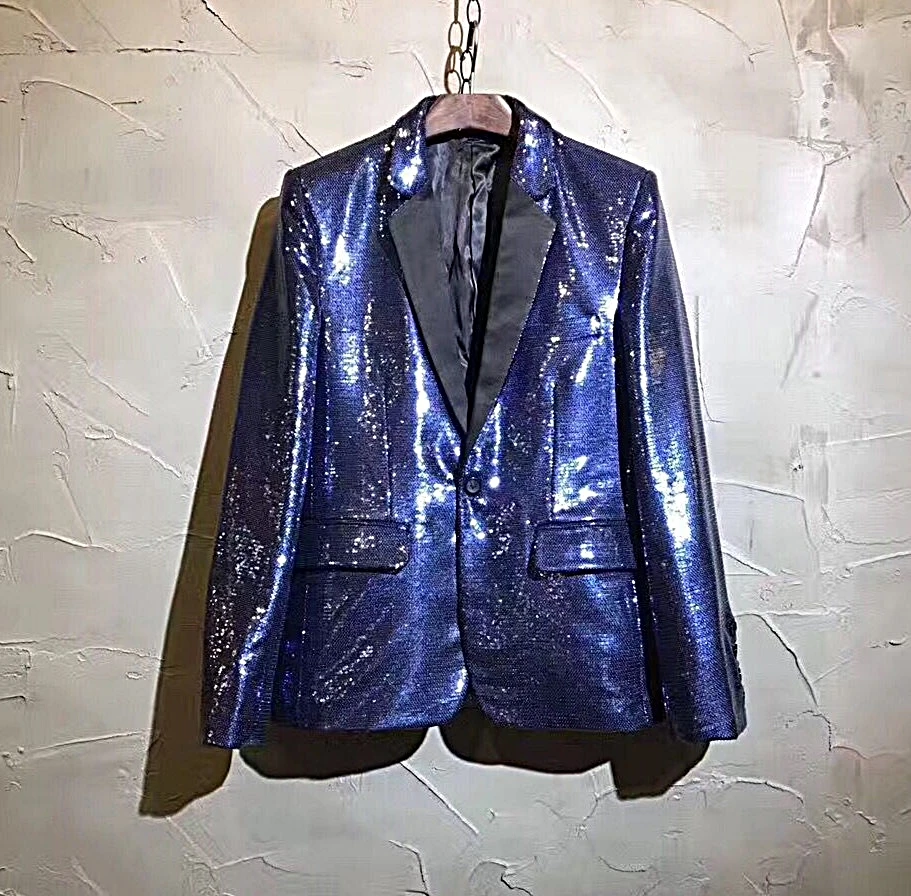 Male Singer DJ Nightclub Blazer Coat Guest Host Hair Stylist Jacket Treasure Blue Color Colorful Suit Men Fashion Costumes Suits