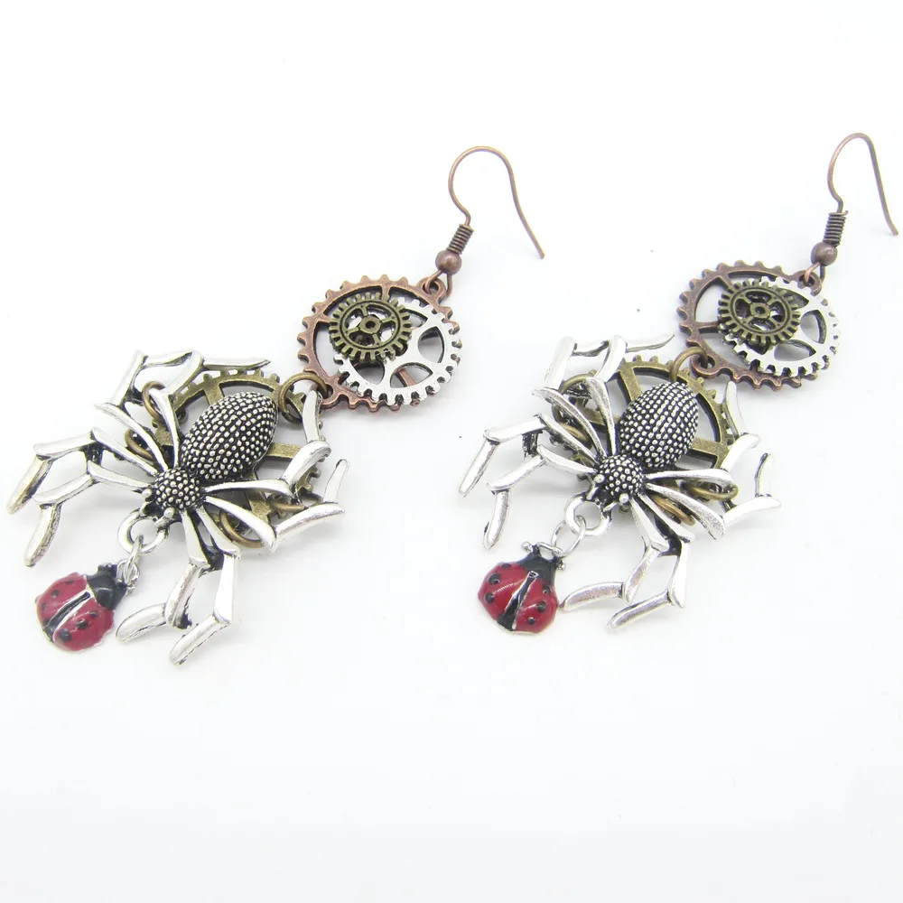 Cykopv Original Design Spiders Meeting Ladybirds Vintage Steampunk Animal Drop Earring