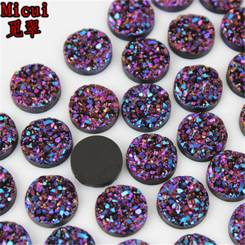 60PCS 12mm Round AB Resin Bling Irregularity Surface Ore Crystal Flatback Rhinestone Ornament DIY Wedding Appliques Craft MC82