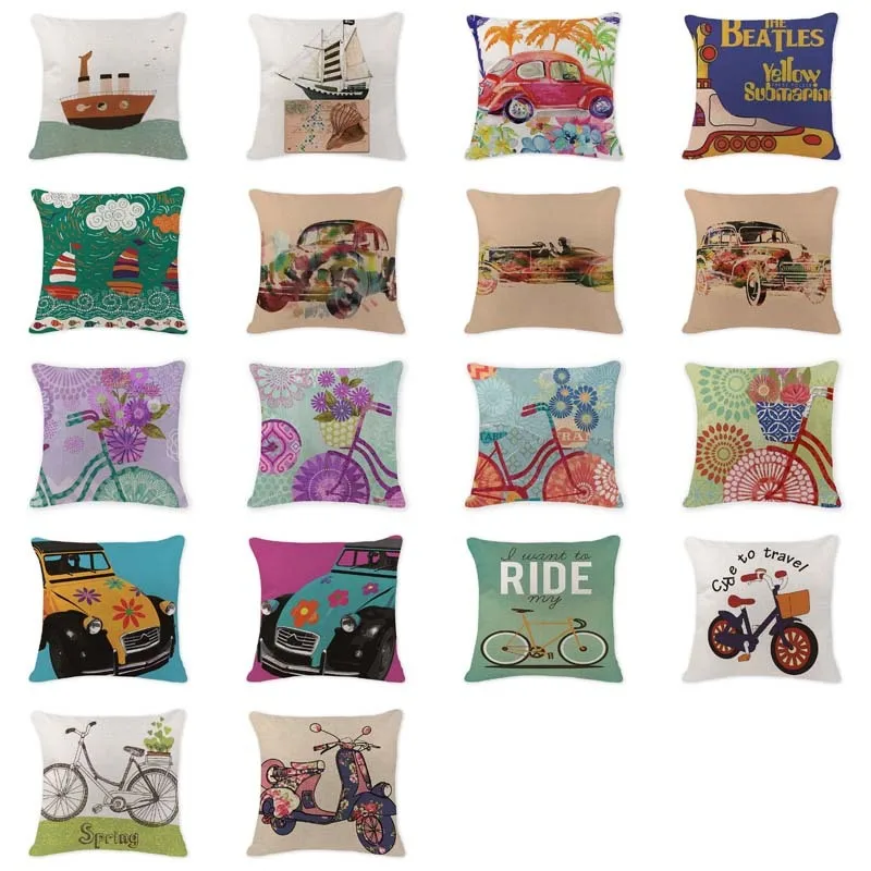 Elegant 2019 Hot Pillowcase Bicycle Car Cushion Covers Camping 18*18 Cotton Linen Home Decor pillows Rustic Throw Pillow cover