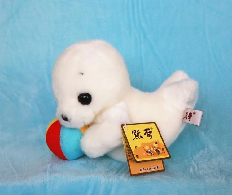 

cute white seal plush toy,hugged colouful ball , about 17cm seal toy birthday gift 0615