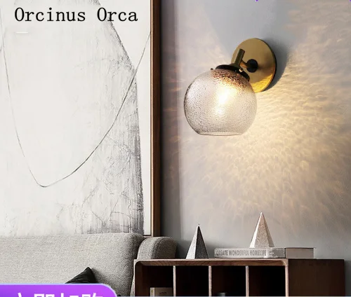 

Postmodern creative personality golden wall lamp living room corridor bedside lamp Nordic LED round glass wall lamp