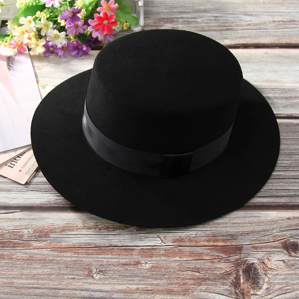 New Autumn Winter Fedoras Hat Men's Wool Flat Top Jazz Fedora Cap Adult Male Euro-American Black Church Party Outdoor Hats H7220