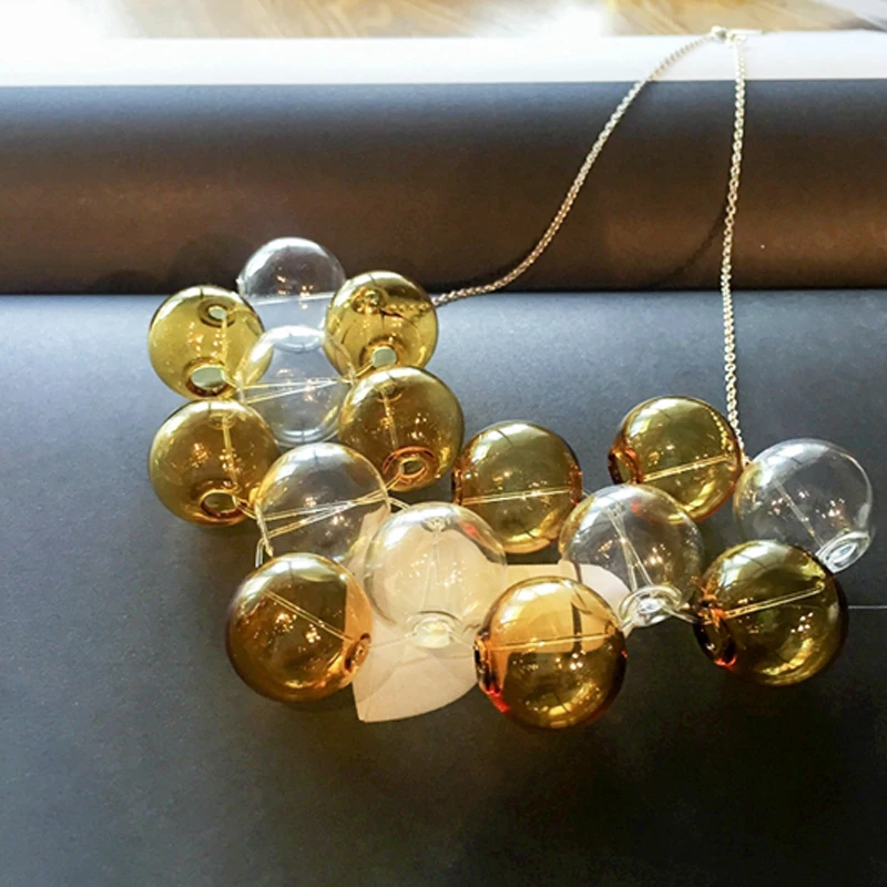 Stunning Chic Candy Color Soap Bubble Necklace For Women Punk Party Yellow And Transparent Glass Ball Choker Necklace Femme