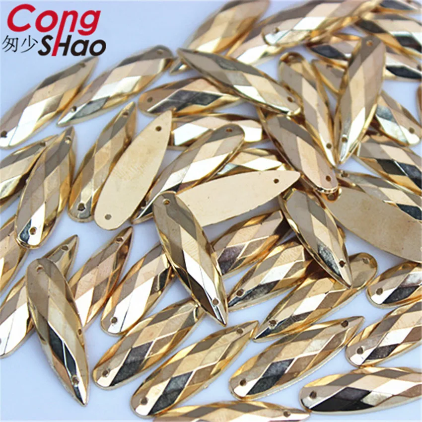 Grande Formato 100Pcs 8*28mm Cuce Su Oro Appliques Del Rhinestone di Goccia di Cristallo Strass Flatback Cucire Pietre Acriliche per il FAI DA TE