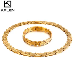 KALEN Bridal Jewelry Sets Wedding Jewelry Stainless Steel Bohemia Leaves Bracelet & Necklace Set Tri-Color X Choker Women Gifts