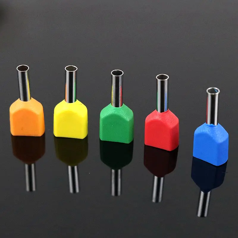 50PCS TE1508 double tube type pre insulated terminal cold pressed terminal two line connection wiring copper nose