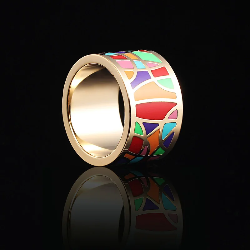 2018 New Arrivals Fashion Vintage Big Stainless Steel Rings For Women Colorful Design Enamel Jewelry Trendy Party Hot