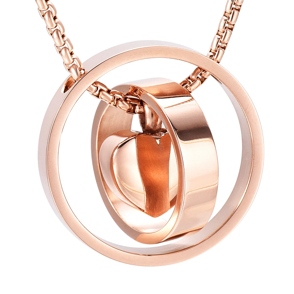 IJD9954 New!!! Shiny Polished 316L Stainless Steel Two Circle Of Life Hold Blank Heart Urn Necklace For Women - Engravable