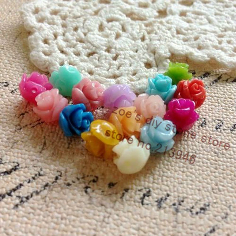 8MM 100Pcs/Pack Three Leaf Resin Stone Powder Dyeing Flower Loose Beads Jewelry Accessoreis