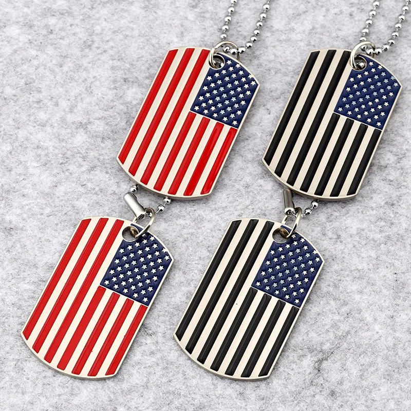 Hip hop Mens Stainless Steel Jewelry Tide Brand National American Flag Military Card Army Dog Tag Pendant Statement Necklace