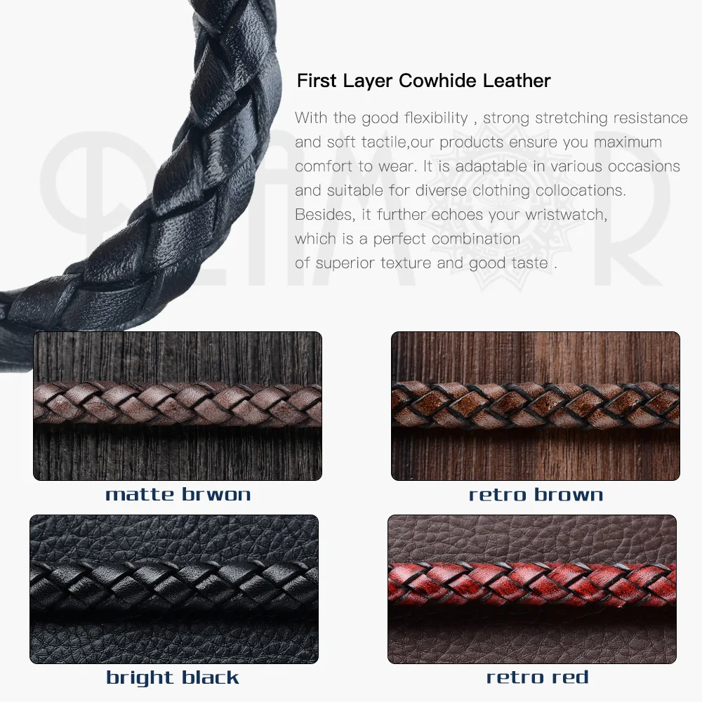 REAMOR 12*6mm Matte Brown/Red Black Genuine Leather Rope DIY Bracelets Accessories First Layer Cowhide Braided Cords For Jewelry