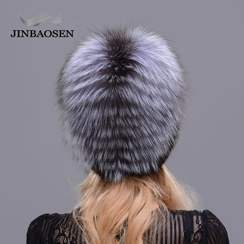 JINBAOSEN Woman Winter Travel Fashion Fur Hat Real Mink Fur Silver Fox Fur Hat Wool Knit Liner Ski Hat Handmade Free Send