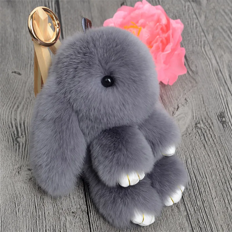 Cute Natural Rabbit Fur Pom Pom Bunny Key Chain Women Rabbits Keychain On Bag Car Trinket Doll Jewelry Party Toys Friends Gift