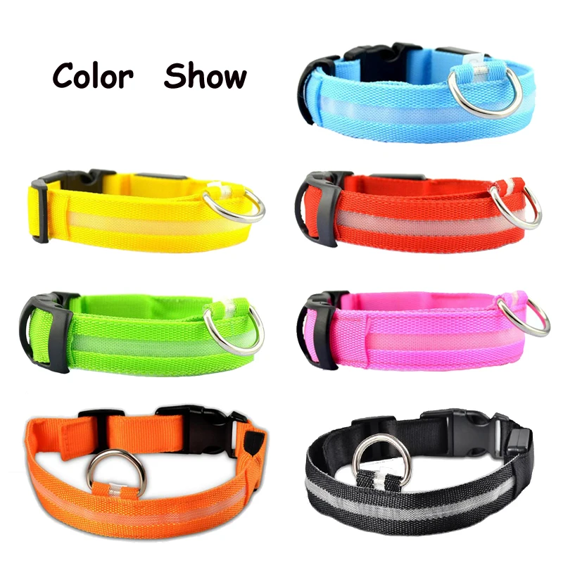 7 Colors LED Lights Dog Collars Night Safety Anti-lost Flashing Nylon Pet Necklace Glow In Dark Collar For Small Dogs
