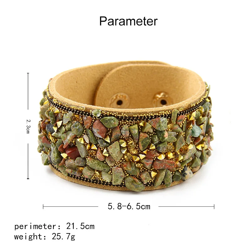 2020 Hot Sale Fashion Women Wrap Bracelet With Stones Vintage Shake Leather Bracelets Bangle With Buttons Female Jewelry