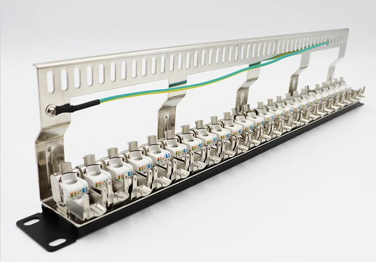 Cat7 Cat6A Patch Panel Modular - 24 Ports - 1U - Screen - For Keystone Modules - 19 Inch  Rack - Black (+ 24pcs  RJ45 Assembly)