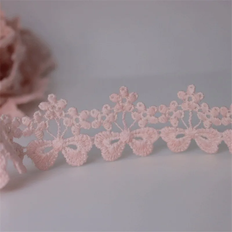 Pink BOWS Lace Trims for Embroidery Dress, Applique Ribbon, Polyester Textiles, Sewing Crafts Fabric, 14Yards, 3cm