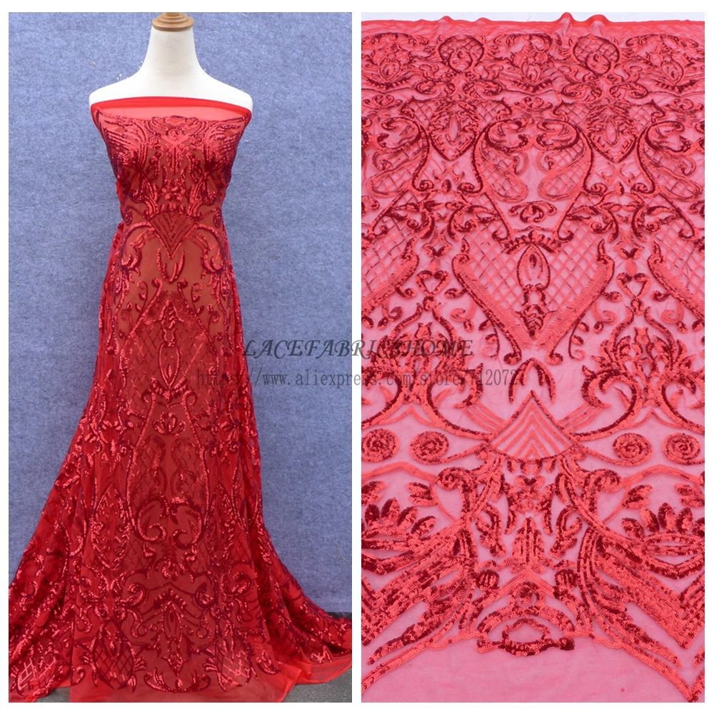 La Belleza 1 yard  New red/White/wine/gold/black sequins evening/bridel dress fabric