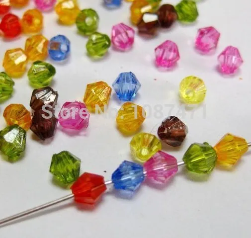 wholesale 5000pcs Mixed Colour Prismatic Transparent Faceted Acrylic Bicone Beads 4mm for sewing handmade DIY cabochon applique