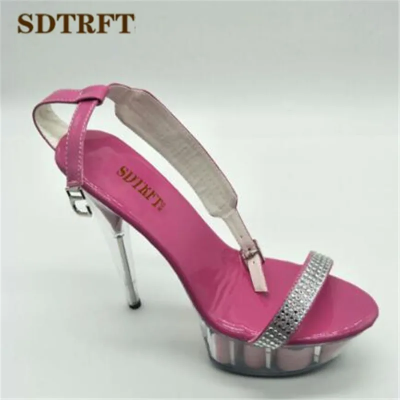 SDTRFT:35-45 46 SUMMER zapatos mujer Peep Toe sandals 15cm thin heels Flowers crystal platform sexy woman shoes wedding pumps