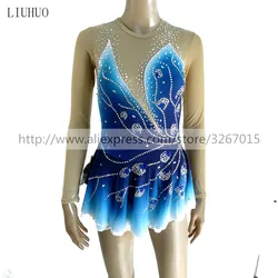 LIUHUO Figure Ice Skating Dress Women's Girls' Roller Costume Performance Rhythmic Gymnastics Ballet Competition Leotard Blue