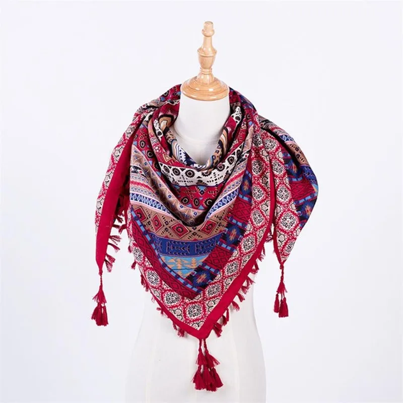 Winter Autunm Scarf  110*110cm(Square shape) Novelty Shawls Women ladies Print Cotton Warm Blanket Pashmina Ethnic Style Scarves