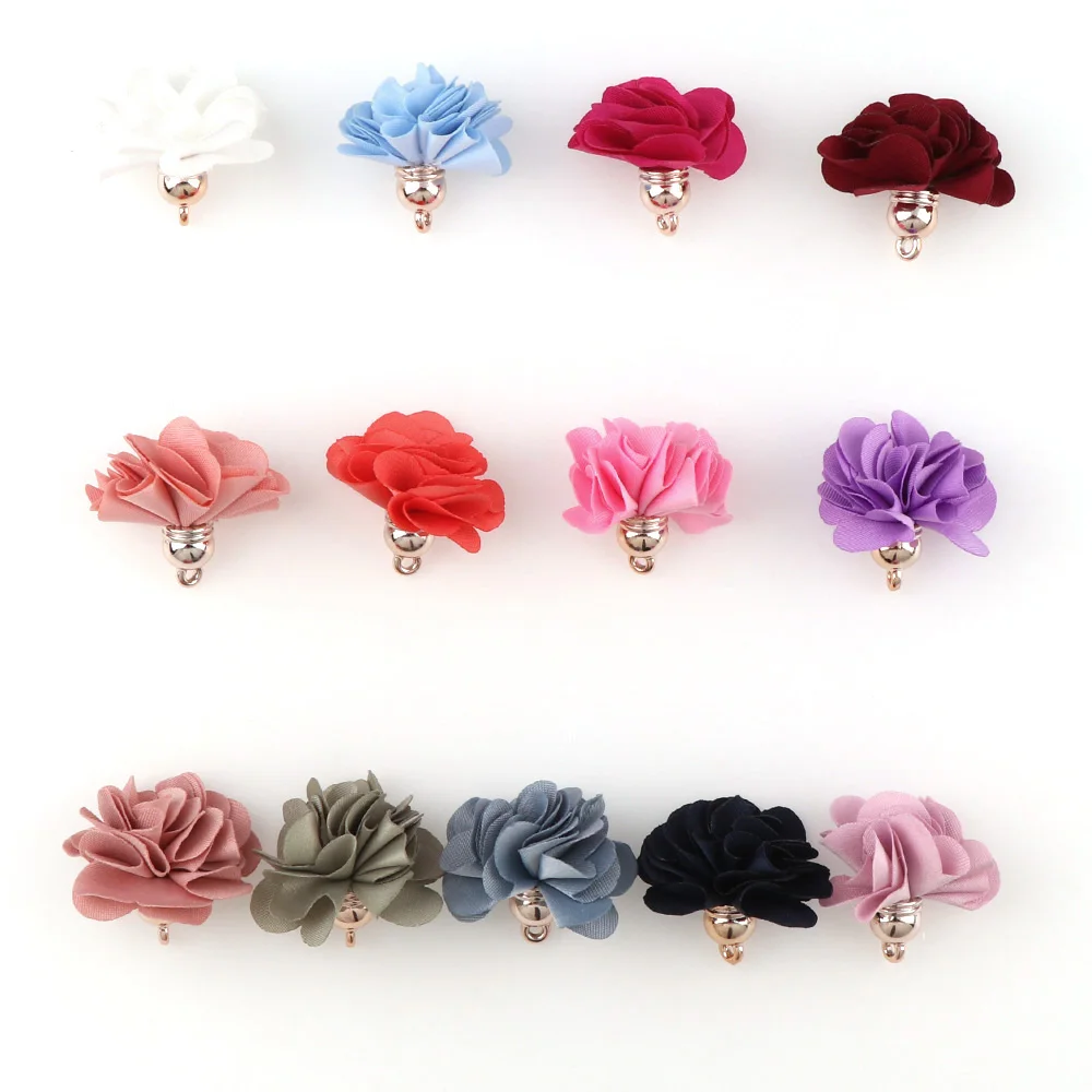 10Pcs 골드 톤 혼합 색상 천으로 꽃의 매력 펜던트 용품 Tassels DIY 쥬얼리 수제 헤어 액세서리