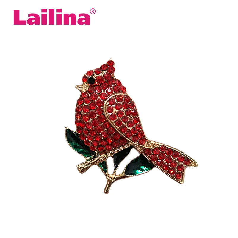 35*38mm Red Rhinestone Cardinal Bird Crystal Brooch