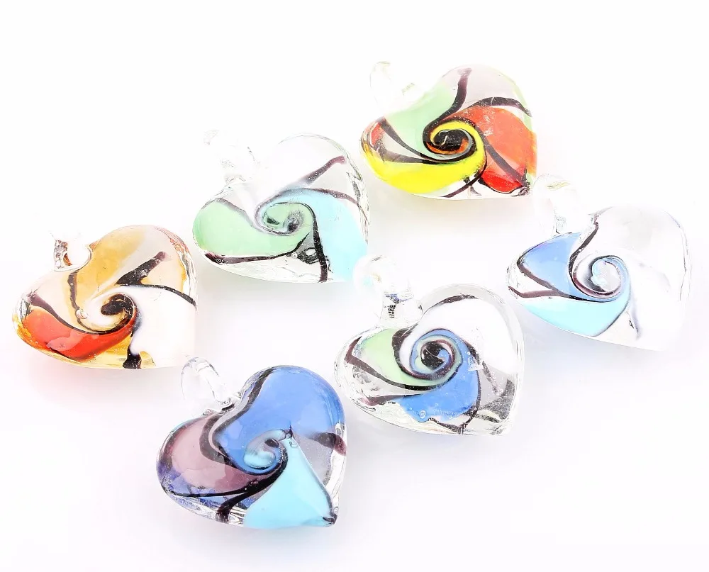 Spiral Flower Pendant Fit Necklace Wholesale 6pcs Handmade Murano Lampwork Glass Mix Color Jewelry Gifts Wow